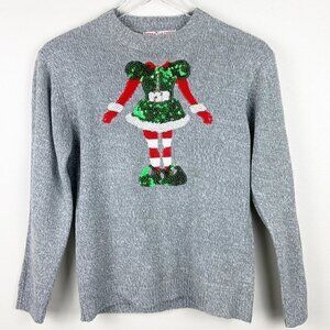 POOF | Gray Crewneck Knit Sweater Sequin Elf Girls XL